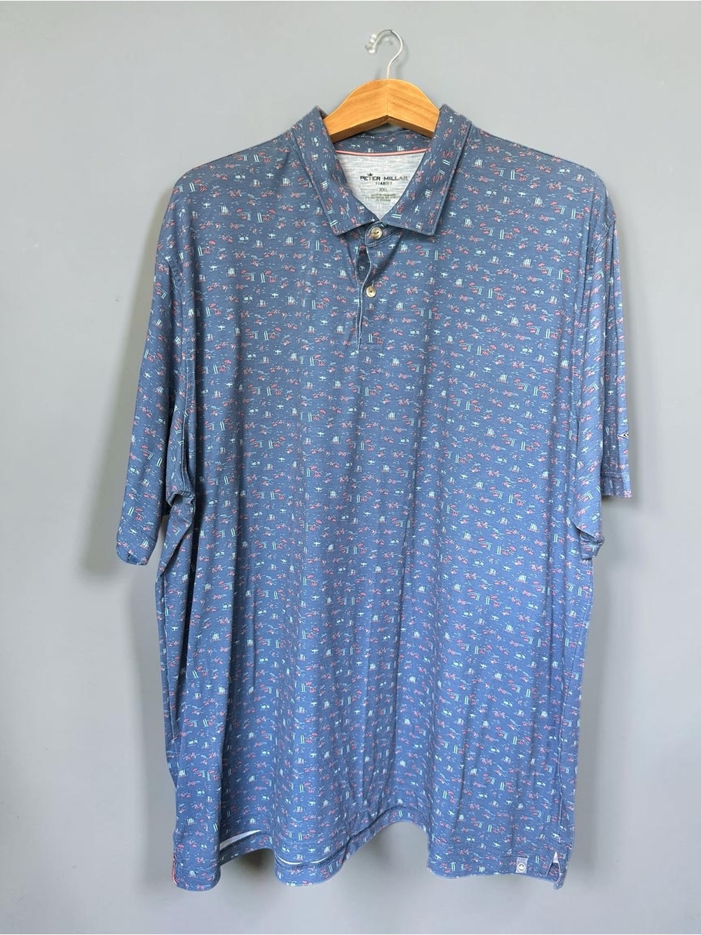Peter Millar Beach Print Polo Men’s XXL Golf Performance Seaside Resort Shirt